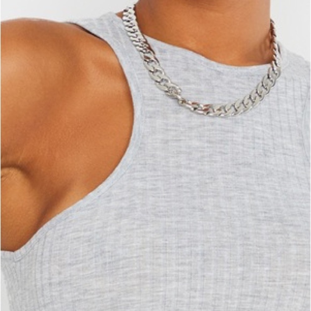 (B18) PrettyLittle Thing Grey Marl Rib‎ Racer Tank, Size 6, NWT - Picture 3 of 9